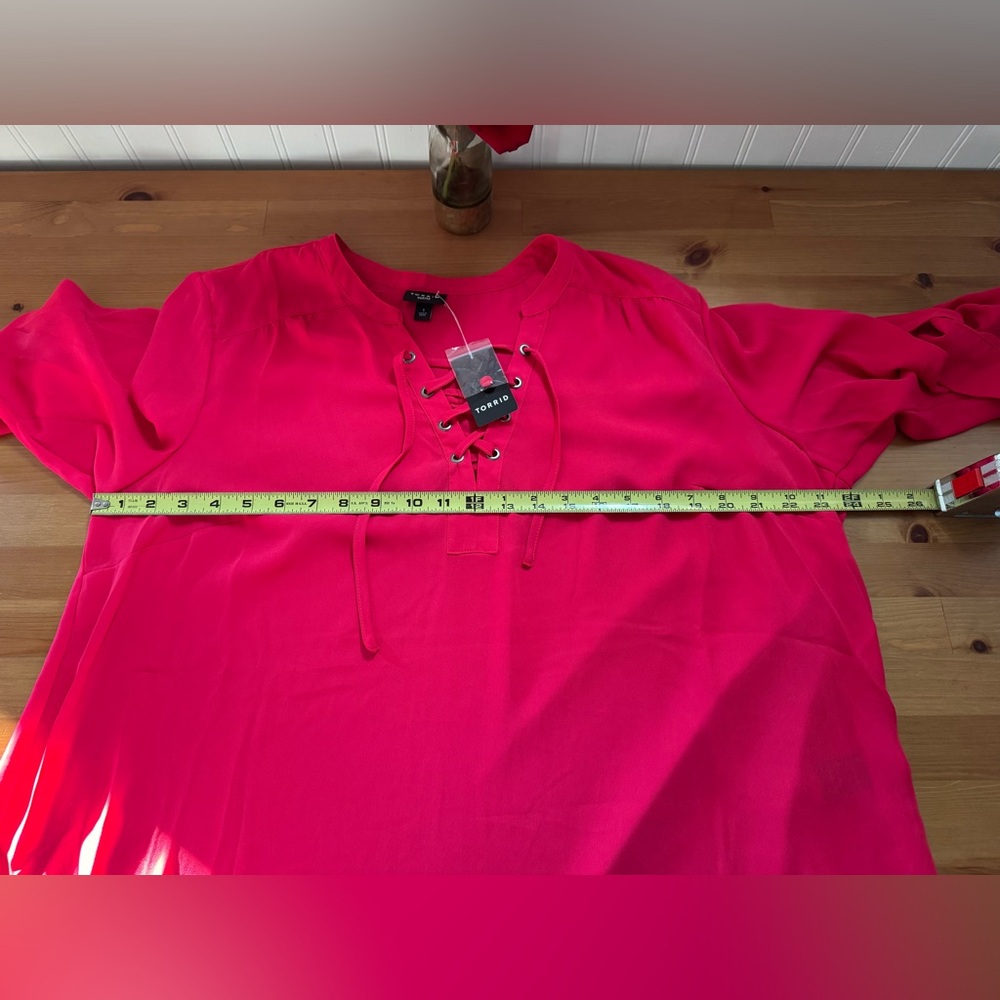 Torrid Harper Georgette Lace Up 3/4 Sleeve Virtual Pink Blouse Size 1X NWT - Picture 7 of 10